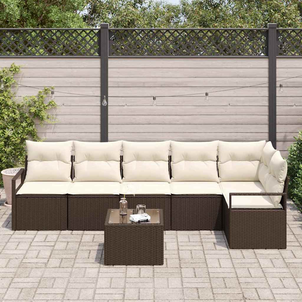 Garten-Sofa-Set mit Kissen mit Speicher 7 pcs Braun und Creme